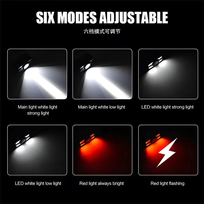 Mini Rechargeable LED Headlight Powerful Inductive Head Lamp White and Red Light Outdoor Camping Fishing Emergency Working Lamp