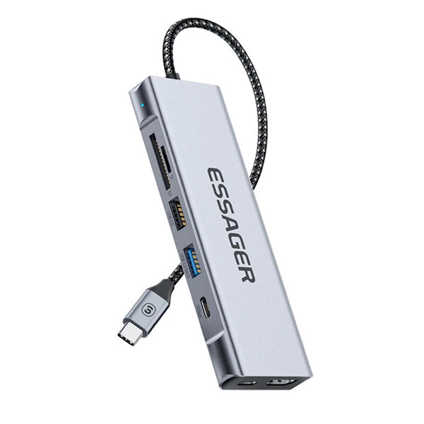 ESSAGER 8-in-1 Docking Station with Disk Storage USB 2.0 USB 3.2 Gen 2 10Gbps USB-C Data PD100W USB-C 4K@30Hz HD SD/TF Card Reader Slot Multiports M.2 SSD USB Hubs Splitter for Phone TV Tablet Laptop