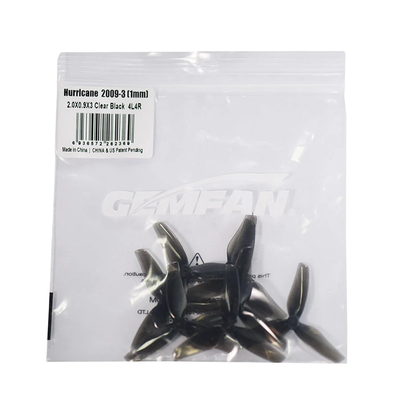 8 Pairs Gemfan Hurricane 2009 2 Inch 3-Blade Clear Black Propeller 1.5mm 1 Hole for 1103 Motor RC FPV Racing Drone