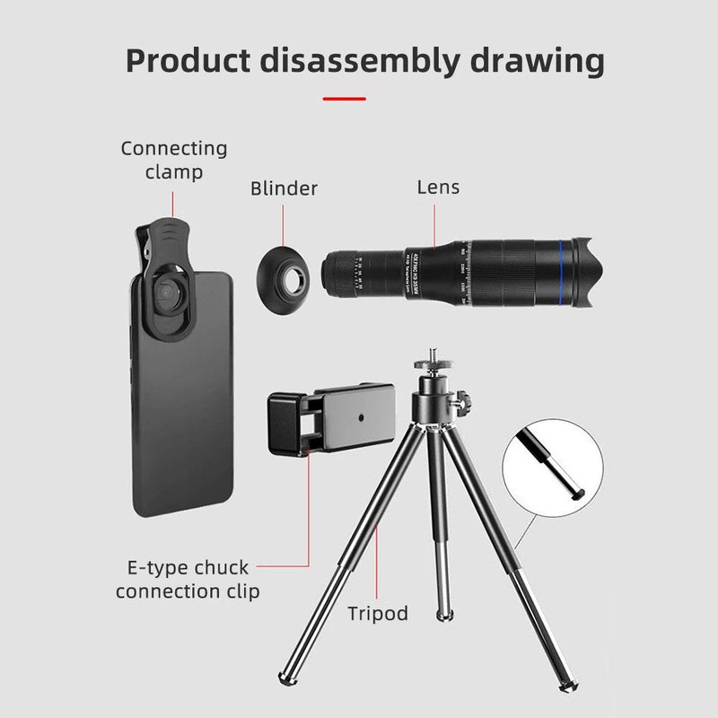 Zoom Phone Camera HD Lens 40X Long Focus Telephoto Monocular Telescope Optical Glass ED FMC BAK4 with Tripod BT Shutter