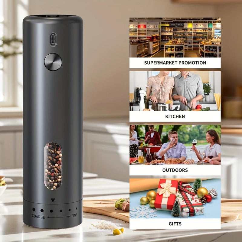 110ml Electric Pepper Grinder 5 Adjustable Grinding Levels Automatic Rose Salt Grinder Type-C Rechargeable Electric Pepper Grinder