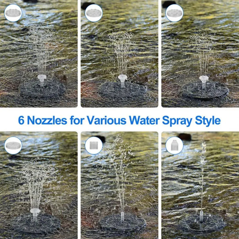 16cm Solar Floating Fountain with Lights 3W LED Solar Bird Bath Light Sensor with 6 Nozzles Auto On Off for Garden Decoration