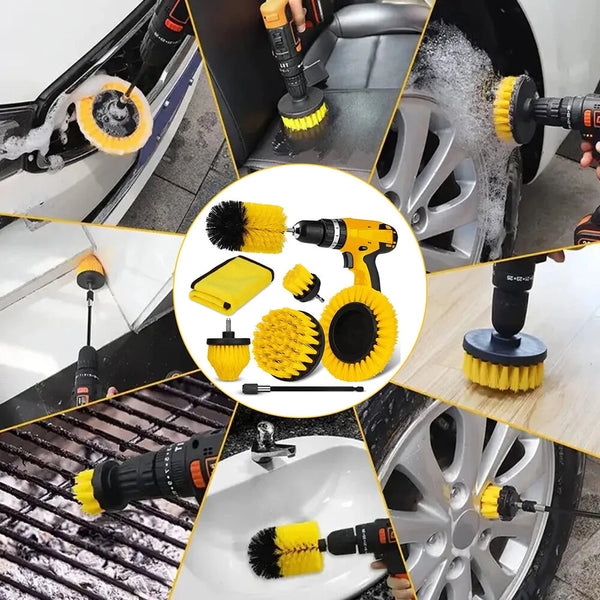 7 Piece Drill Brush Attachment Set with Extended Reach for Cleaning Tub Sink Tile Carpet and Grout Power Scrubber Drill Brushes Powerful Drill Brush