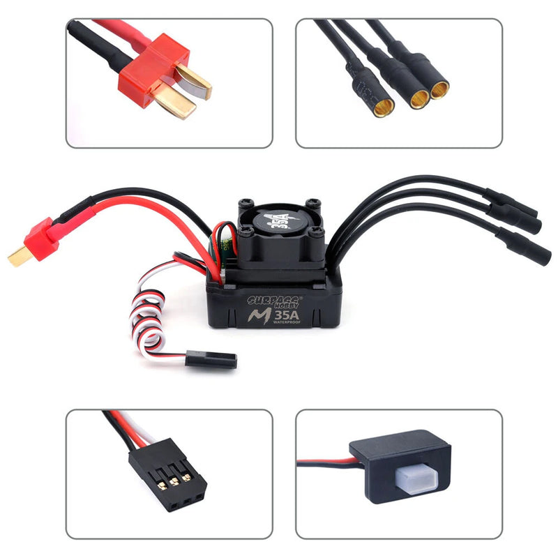SURPASS-HOBBY M2430/M2435/M2440 All-Black Waterproof Brushless Motor M35A Waterproof ESC Motor and ESC For 1/18 RC Car Parts