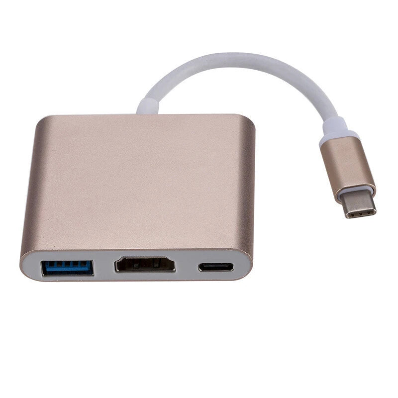 USB 3.1 Converter USB-C to HD Adapter Hub 3-in-1 Type-C to HDMI/USB 3.0/Type-C Aluminum for Apple Macbook Adapter