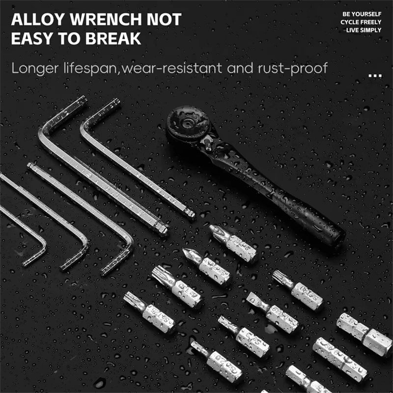 WEST BIKING Portable Bicycle Repair Tool Kit with Ratchet Wrench Tyre Lever Magnetic Screwdriver Allen Keys Multi-Tool Box