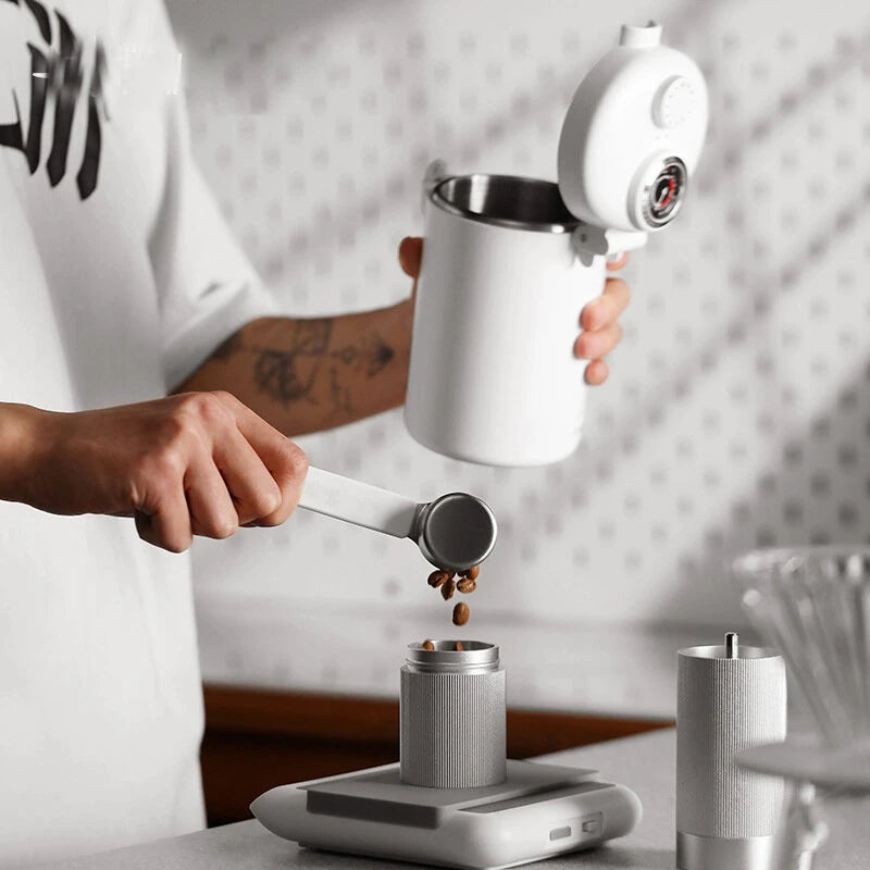 MHW-3BOMBER Gambo Sealed Coffee Canister with Humidity Monitor Travel Vacuum Coffee Storage Container with Magnetic Measuring Scoop for Grounds Coffee, Beans, CO2 Exhaust Valve