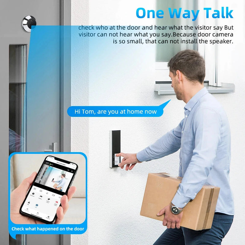 Smart Home Tuya 120 Wide Angle Door Peephole Camera 1080P Wireless One Way Intercom Video Eye Motion Detection Wifi Doorbell Camera 5000mAh Battery Work with Alexa&Google