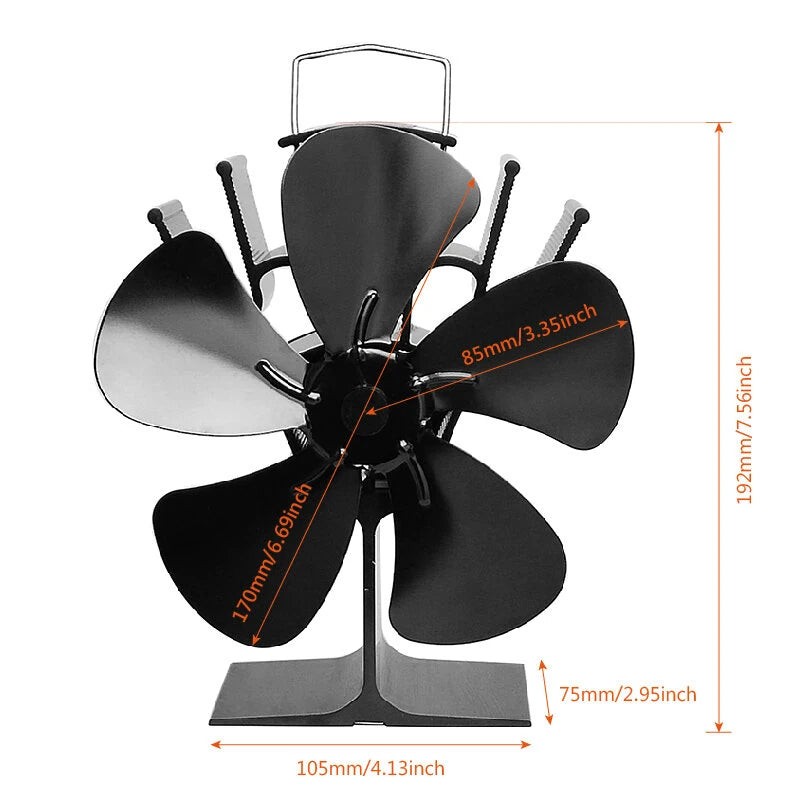 IPRee Fireplace 5 Blades Heat Powered Stove Fan Log No Electricity Wood Burn Fan Quiet Home Fireplace Fan Efficient Heat Distribution DY015J
