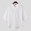 INCERUN Mens Raw Edge High-Low Hem T-Shirt Solid Color Wide Half Sleeve V-neck Tshirt Casual Top for Male S-5XL