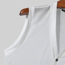 INCERUN Mens Tank Top Solid Color Hollow Out Vests Top Summer Cool Button Undershirt Top Fashion Male Clothing