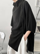 INCERUN Mens Shirt Design Half Sleeve Top Fashion Side Cut-off Button Shirts Casual Summer Loose Men Shirts S-5XL