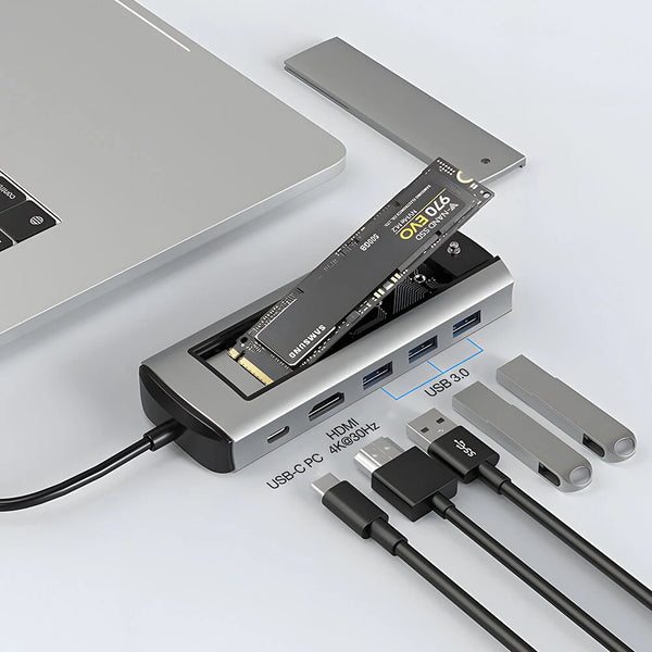 BlitzWolf BW-Neo TH13 6-in-1 Docking Station with M.2 SATA SSD Card Slot 3*USB 3.0 PD100W 4K@30Hz HD M.2 SATA SSD USB Hubs for Phone TV Tablet Laptop