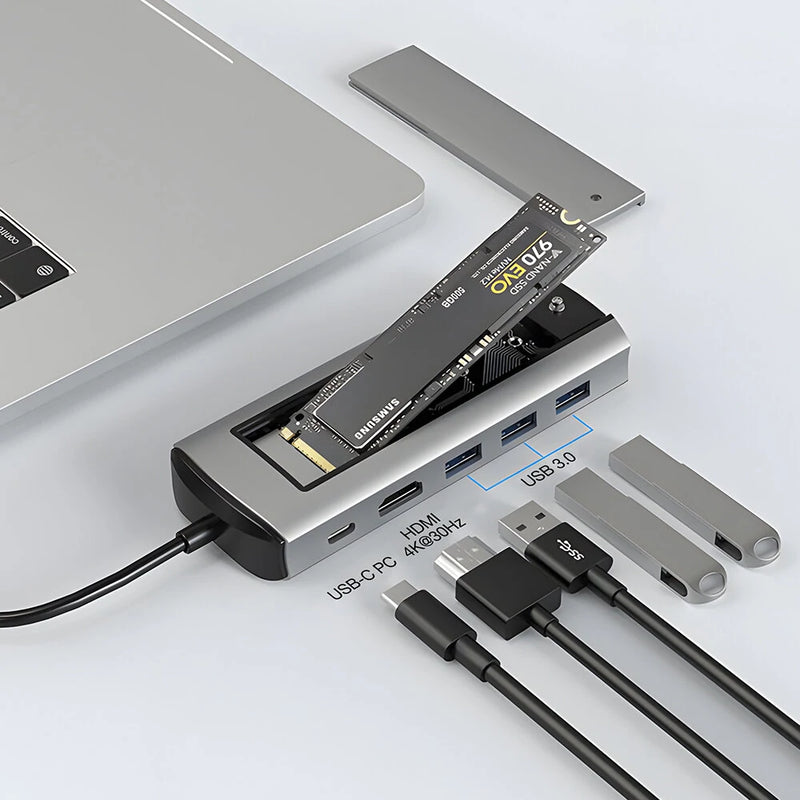 BlitzWolf BW-Neo TH13 6-in-1 Docking Station with M.2 SATA SSD Card Slot 3*USB 3.0 PD100W 4K@30Hz HD M.2 SATA SSD USB Hubs for Phone TV Tablet Laptop