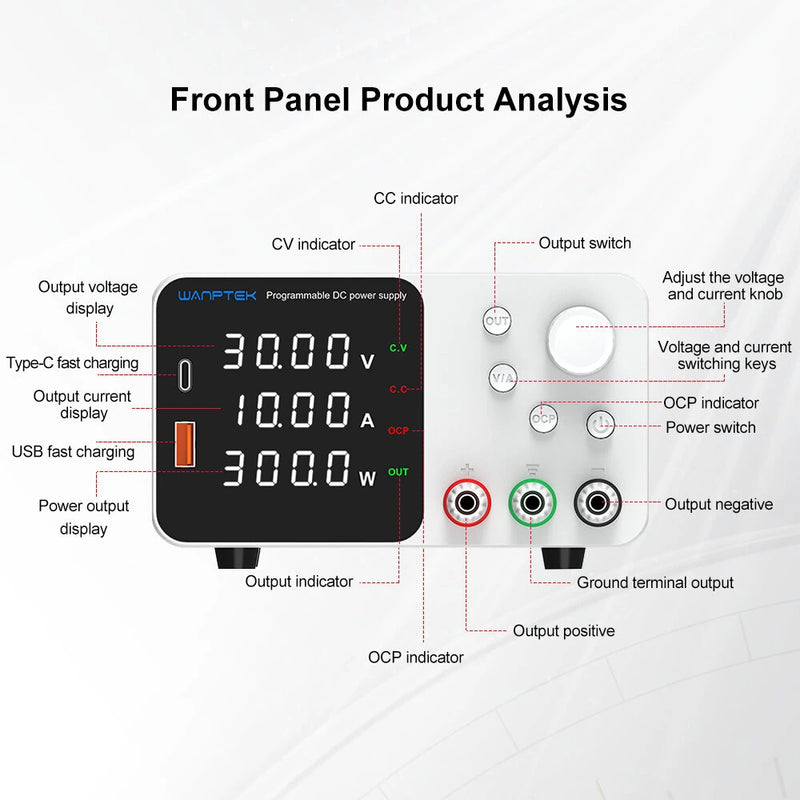 WANPTEK Lab Bench Power Supply 150W 300W 360W Laboratory Switching Power Supply Unit 30V 60V 120V 3A 5A 10A Adjustable Digital Source Voltage Stabilizer EU Plug =