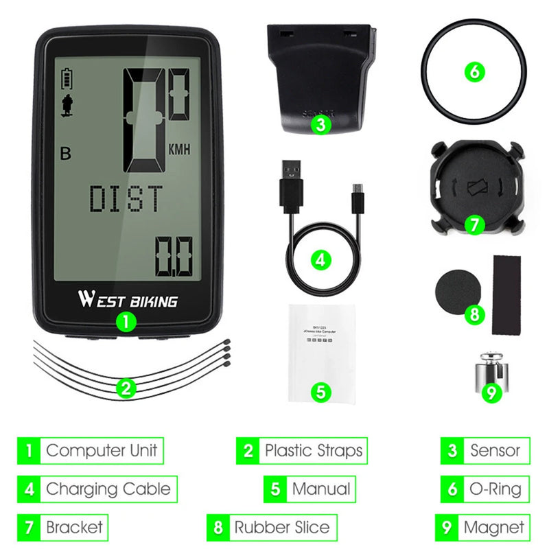 WEST BIKING 5 Languages Bike Computer 21 Functions Touch Screen USB Charging Waterproof Wireless Bicycle Speedometer Odometer for MTB Road Cycling