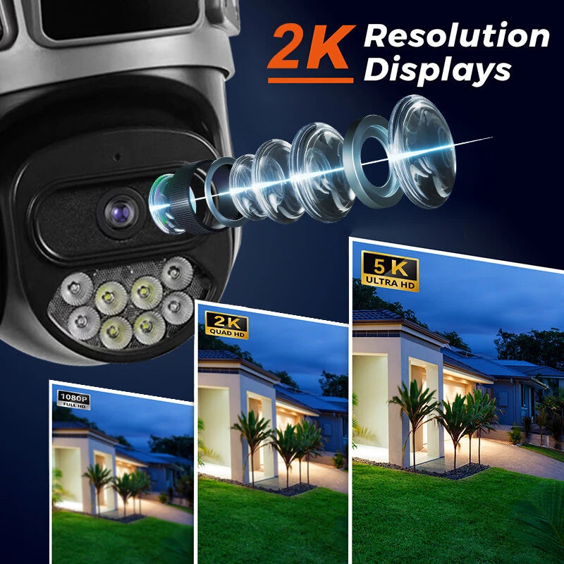 2K 4MP Wireless Security Camera Dual-Band WiFi Outdoor Surveillance with IR Color Night Vision IP66 Weatherproof Auto Tracking Two-Way Audio Monitor