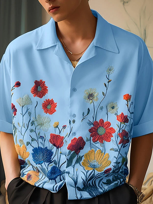INCERUN Men Shirts Fashion Flower Print Shirt Mens Summer Streetwear Lapel Short Sleeve Top Daily Casual Shirts S-5XL
