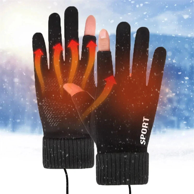 TENGOO Touch Screen Electric Heated Gloves Windproof Hand Warmer USB Rechargeable Heating Thermal Gloves 2 Finger Heated Gloves for Women Men