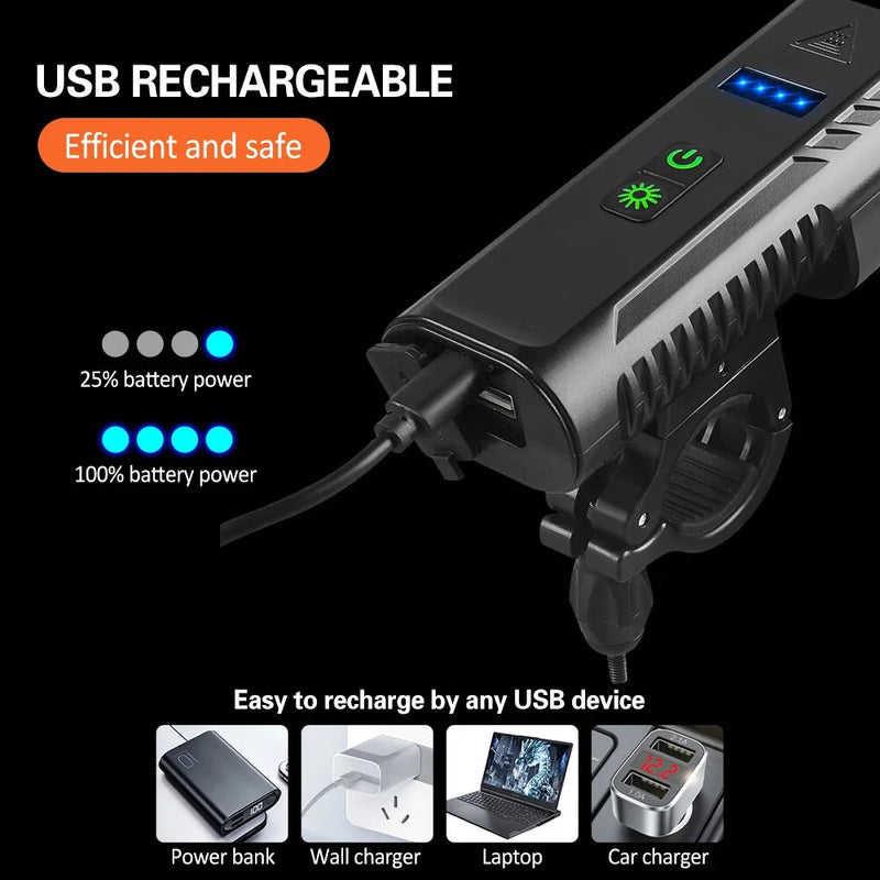 BENGGUO 3 in 1 Bike Headlight 1000Lm Brightness 4400mAh High Capacity Power Bank 8 Light Modes Waterproof Bicycle Front Light with 130db Horn for Night Cycling