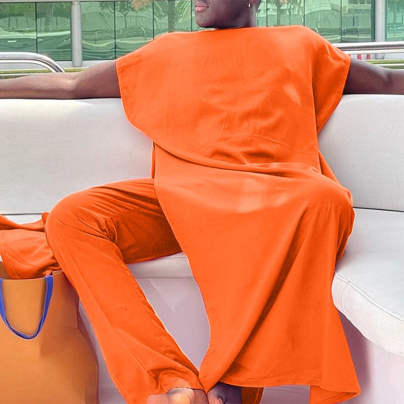 INCERUN Men Sets Muslimer Clothing Saudi Arabia Solid O-neck Sleeveless Kaftan Jubba Thobe & Pants 2PCS Islamic Men's Suits