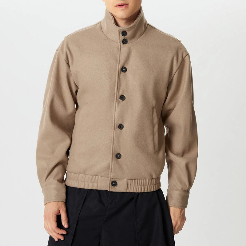 INCERUN Mens Solid Stand Collar Button Front Jacket Casual Fall Winter Outwear Top with Pockets S-5XL