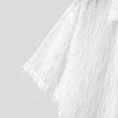 INCERUN Mens Shirts Fringed Chiffon White Shirt V-neck Lapel Short Sleeve Shirt Solid Color Men Clothing