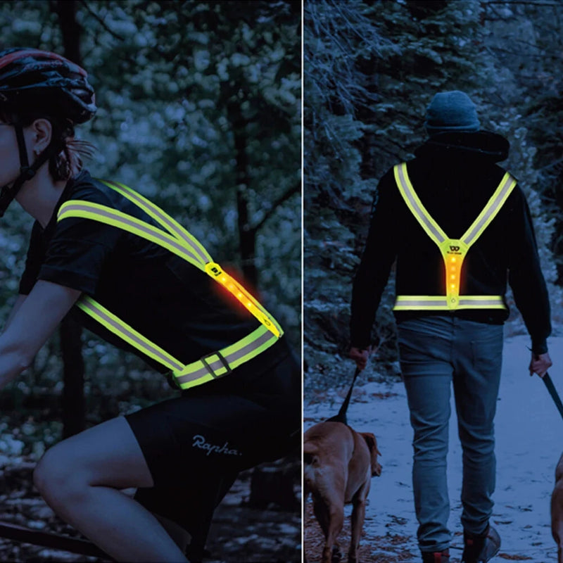 WEST BIKING Night Cycling Clothing 4 LED Beads Type-C Rechargeable Adjustment Running Light Reflective Sports Vest for Safe Warning Riding