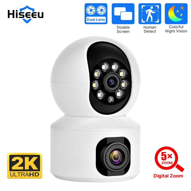 Hiseeu FH3C 2MP+2MP 1080P WiFi Baby Monitor PTZ 4MP Dual Lens  Dual Screen Camera Indoor AI Tracking Motion Detection Video Surveillance Cameras Security Smart Home Alexa
