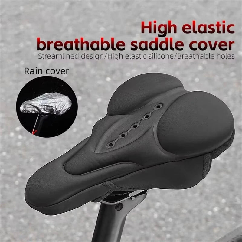 WEST BIKING Comfty High Elastic Silicone Bicycle Saddle Cover Soft Breathable Bike Seat Cushion With Rainproof Cover for Road MTB Outdoor Riding