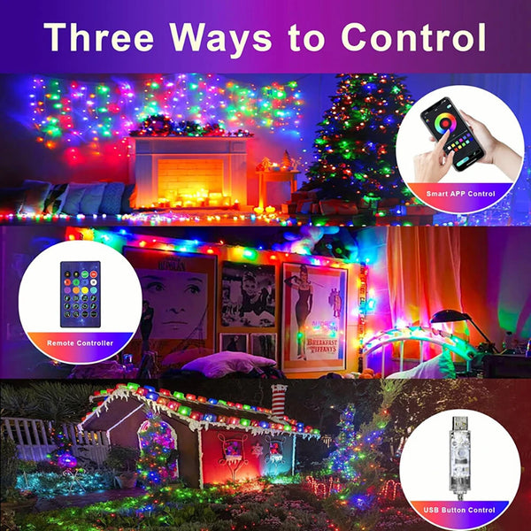 iDeal LED APP Smart Festival Decoration Small White Ball USB Magic Color Point Control Light String Villa 8 Function Leather Line Light String Garden Starry Sky Decorative Light