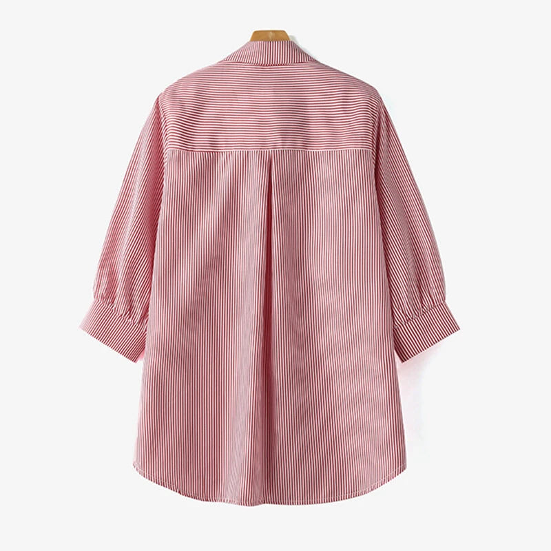 ZANZEA Women's Striped Shirt Summer 3/4 Sleeve Lantern Sleeve Front Pockets Casual Blouse Top