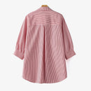 ZANZEA Women's Striped Shirt Summer 3/4 Sleeve Lantern Sleeve Front Pockets Casual Blouse Top