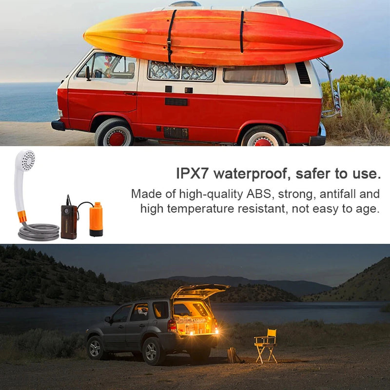 IPRee 3.5-4.5L/min Outdoor Camping Shower Portable Electric Shower Pump IPX7 with LED Light for Camping Backpacking Beach Pet Watering