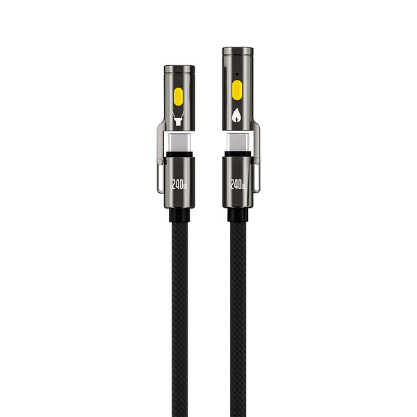 TUTI PD240W USB C to C Fast Charging Cable with Lighting Cigarete Lighter Function 480Mbps Data Transfer Built-in Flashlight Zinc Alloy Nylon Braided Cables