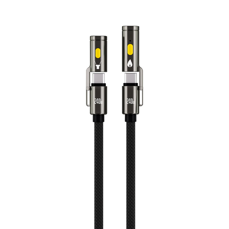 TUTI PD240W USB C to C Fast Charging Cable with Lighting Cigarete Lighter Function 480Mbps Data Transfer Built-in Flashlight Zinc Alloy Nylon Braided Cables