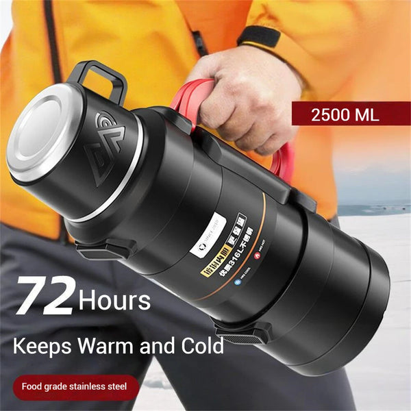 2.5L Vacuum Thermos Water Bottle 316 Stainless Steel Large Capacity Keep Warm Outdoor Travel Hiking Camping Traveling