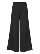 ZANZEA Plus Size Women Pants Solid Color Side Button Elastic Waist Loose Casual Wide Leg Pants With No Pocket
