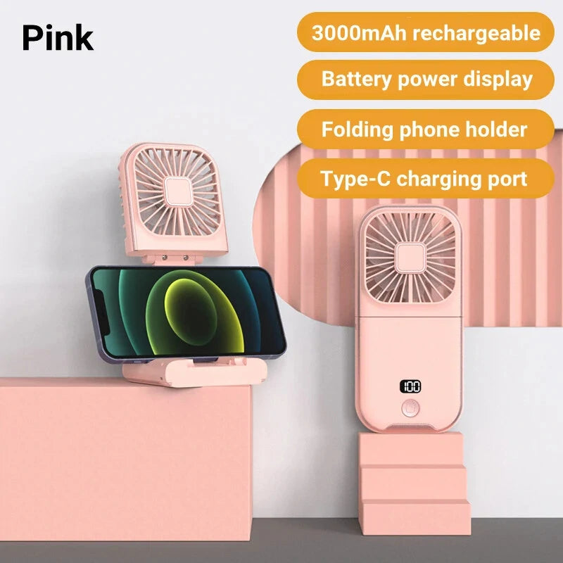 Mini Portable Outdoor Hand Fan Hanging Neck Fan USB Charging 3000mAh Battery Powered 180 Folding Wireless Table Air Cooling Fan