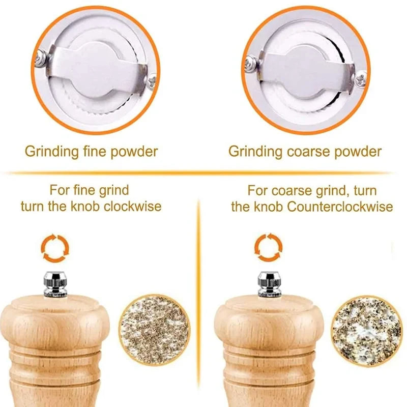 6 Inch Salt and Pepper Grinder Set Pepper Mill Hand Fresh Grind Seasoning Bottle Ceramic Core Solid Wood Pepper Grinder