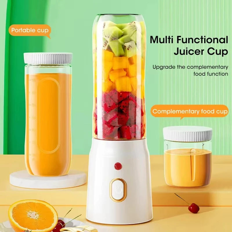 Electric Juicer Cup with 2 Cups Portable Juicer Mixer 10 Blade Usb Charge Fresh Fruit Juice Personal Blender Smoothie For Travel