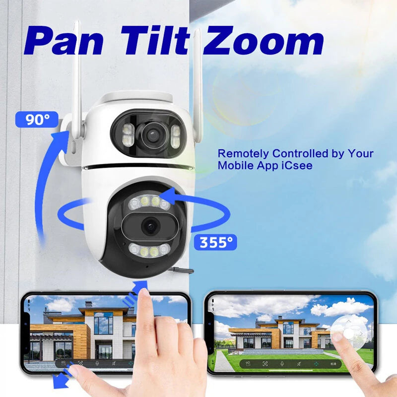 4MP 5X Zoom Dual Lens Wireless Security Camera PTZ Color Night Vision AI Human Detection Two Way Audio IP66 Waterproof WiFi Smart Home Surveillance System ICSEE APP