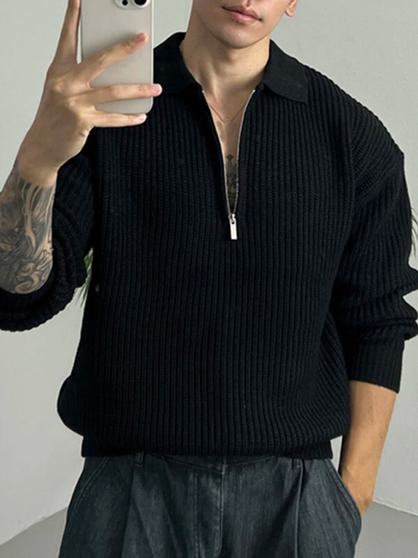 Mens Solid Knit Quarter Zip Long Sleeve Golf Shirt