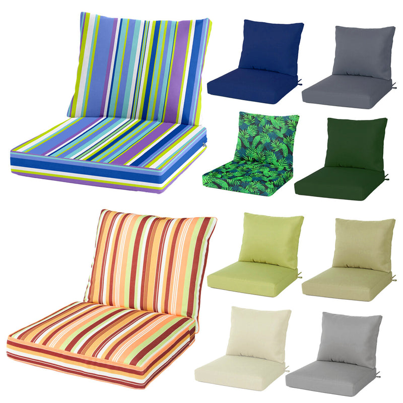 Deep Seat Cushion Set With Ties Outdoor Garden Patio High Rebound Foam Patio