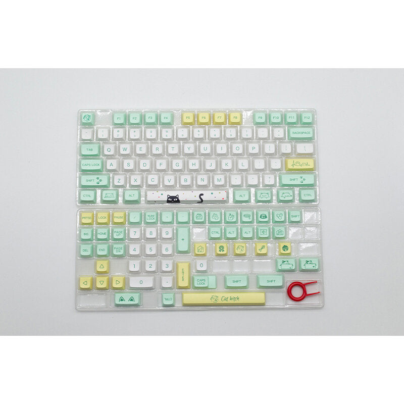 133 Keys Green Meow PBT Keycap Set XDA Profile Sublimation Keycaps for Mechanical Keyboards