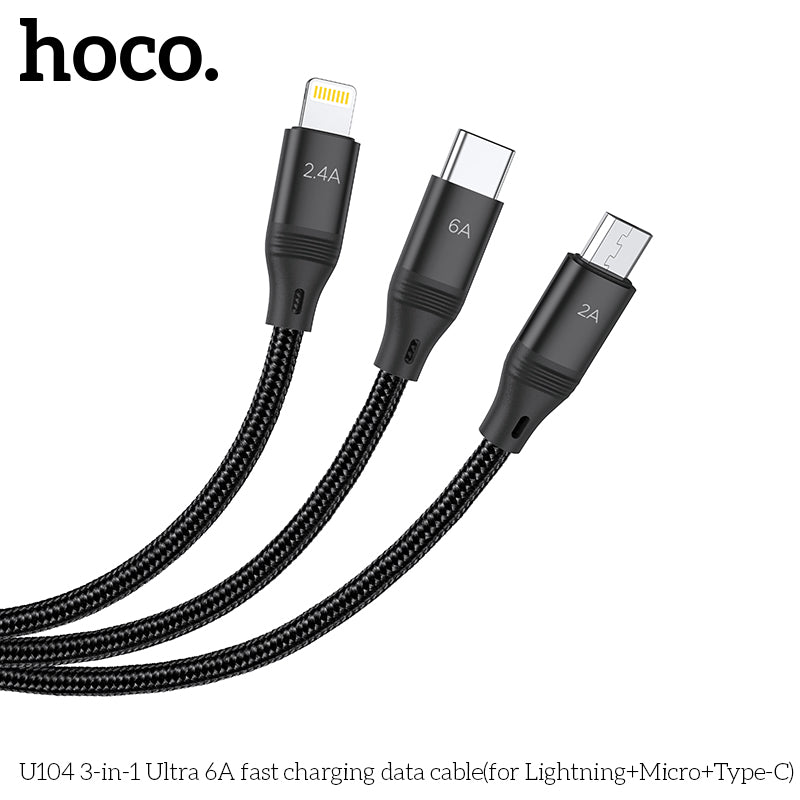 HOCO U104 1.2M (iP+Micro+Type-C) 3 in 1 Fast Charging Data Cable for iPhone 12 11Pro Max for Ulefone Power Armor 13 OnePlus 9R 5G Global Rom