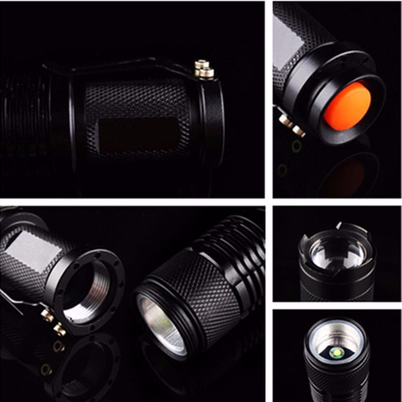 Q5 300LM Mini Zoomable LED Flashlightt Black(1*AA/1*14500), Elfeland Telescopic XPE 7w 3 Modes+Zoomable Tactical Torch