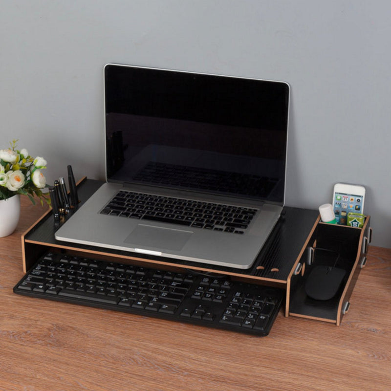 Wooden Laptop Stand Computer Screen Desktop Bracket Monitor TV Riser Assemble Holder with Storage Box