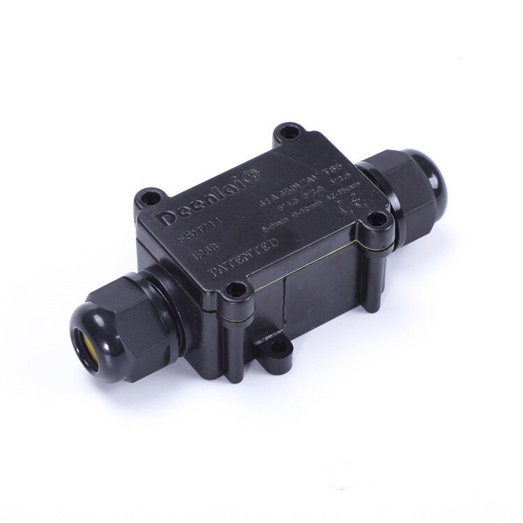 DEENLAI FSH711 Mini 2 Way Black IP68 Waterproof Wire Junction Box 1 In 1 Out Outdoor Wire Box