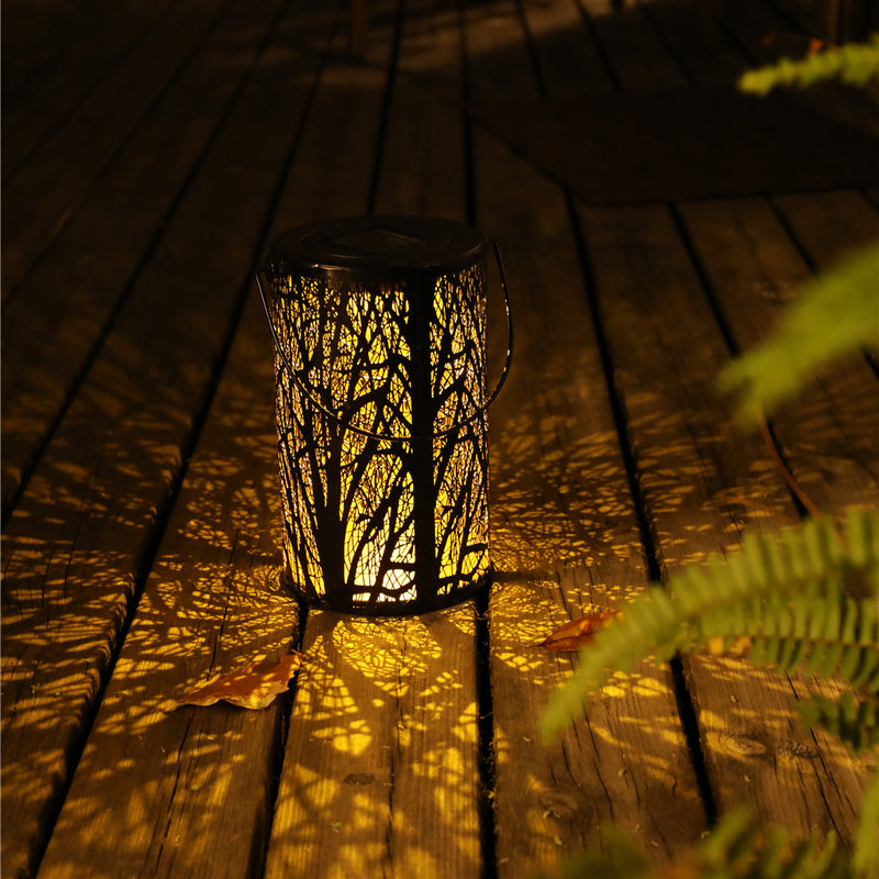 LED Solar Lantern Hanging Light with Handle Solar Lantern Waterproof Solar Landscape Lantern Shadow Light for Outdoor Garden Hollow